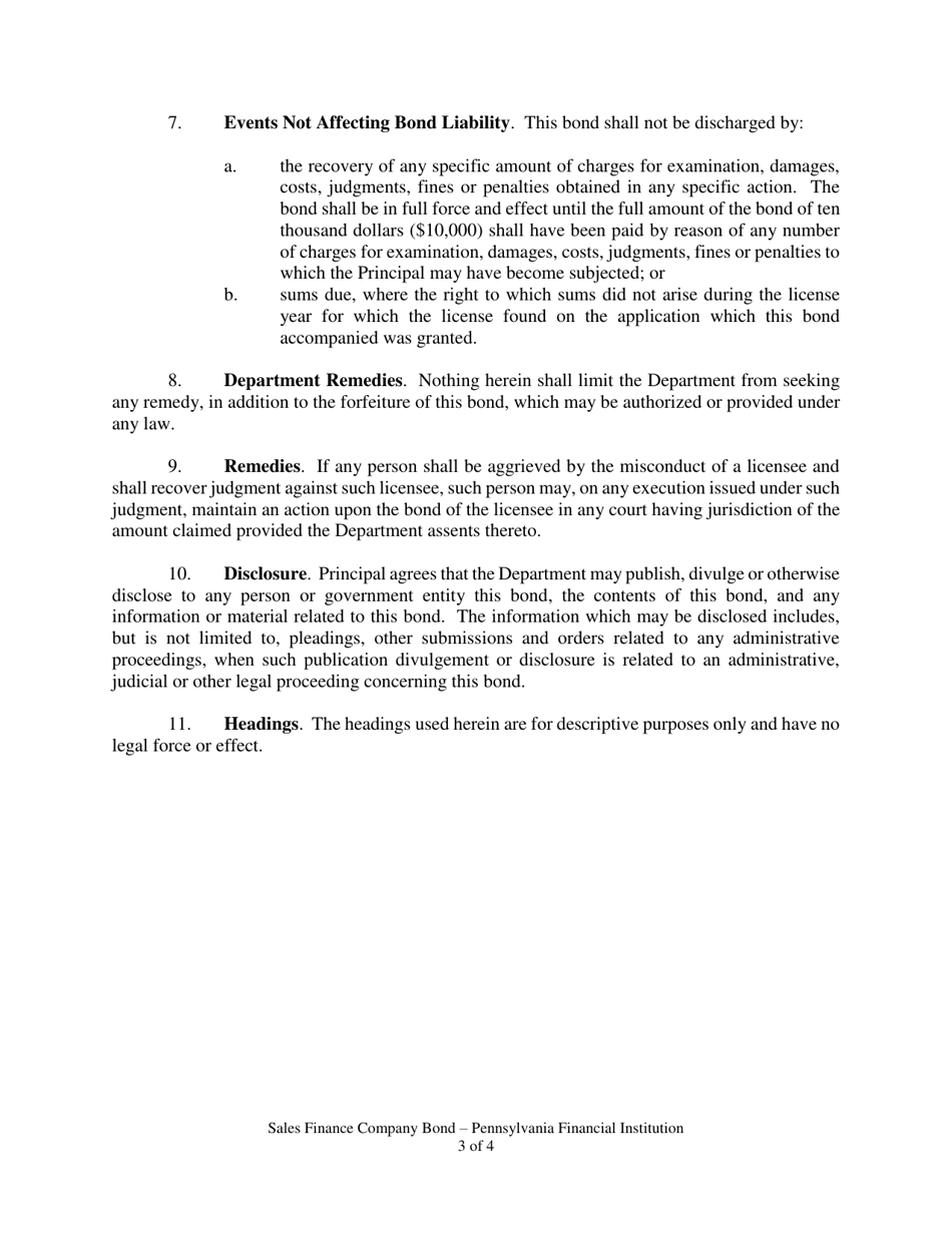 Sales Finance Company Bond - Pennsylvania Financial Institution - Pennsylvania, Page 3