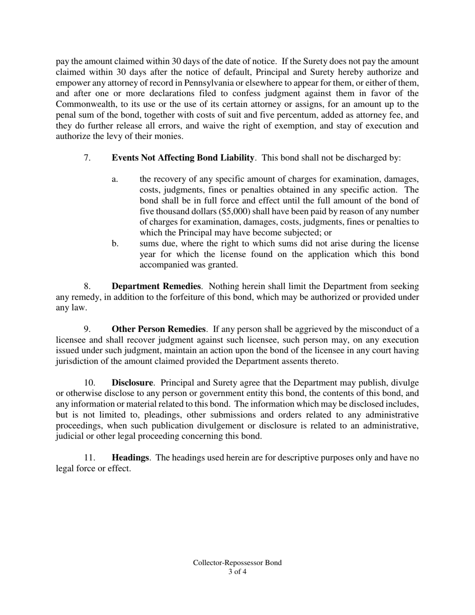 Collector-Repossessor Bond - Pennsylvania, Page 3