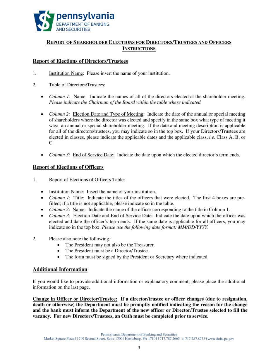 Oath and Roster Forms - Directors / Trustees and Officers - Shareholder Elected - Pennsylvania, Page 3
