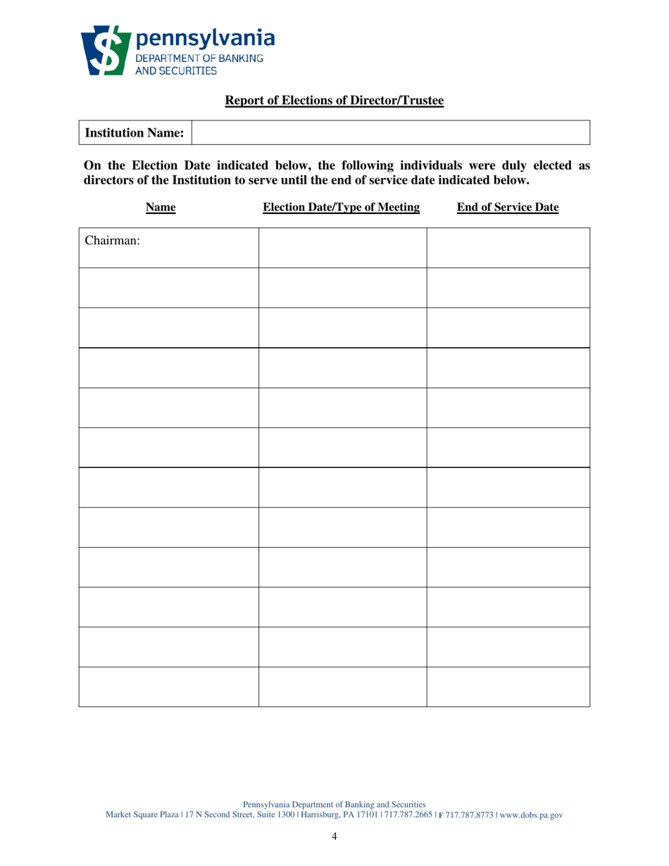 Oath and Roster Forms - Directors / Trustees and Officers - Shareholder Elected - Pennsylvania, Page 4
