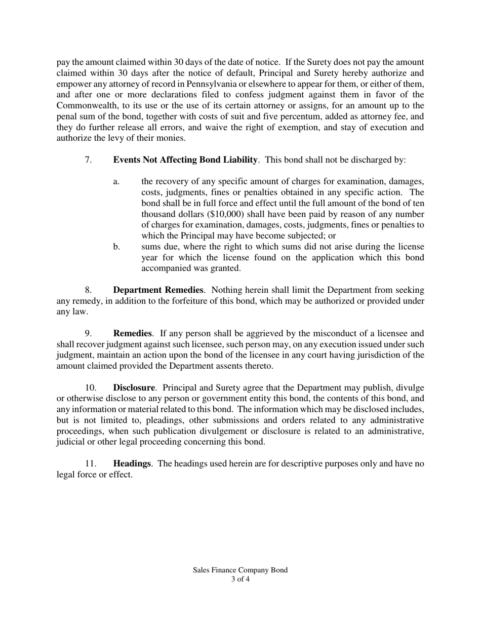 Sales Finance Company Bond - Pennsylvania, Page 3