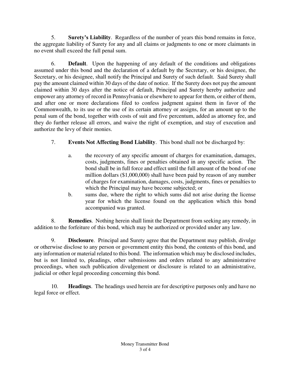 Money Transmitter Bond - Pennsylvania, Page 3