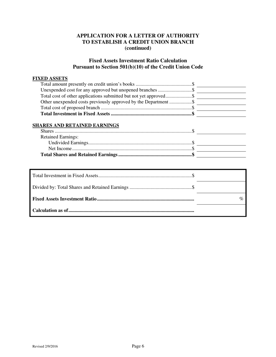 Application for a Letter of Authority to Establish a Credit Union Branch - Pennsylvania, Page 6