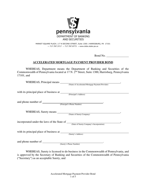 Accelerated Mortgage Payment Provider Bond - Pennsylvania Download Pdf