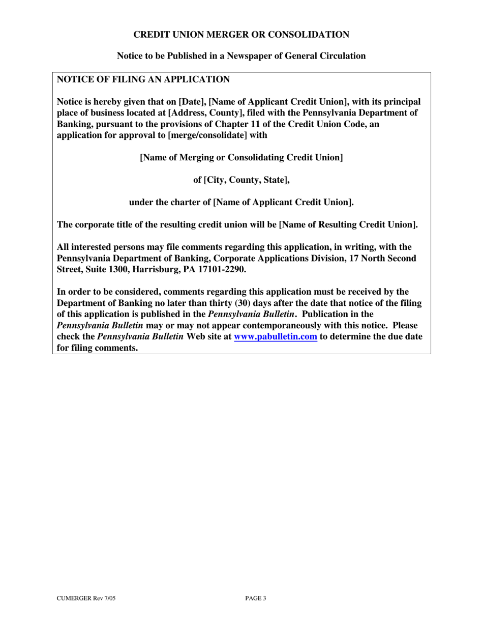 Application for Credit Union Merger or Consolidation - Pennsylvania, Page 3