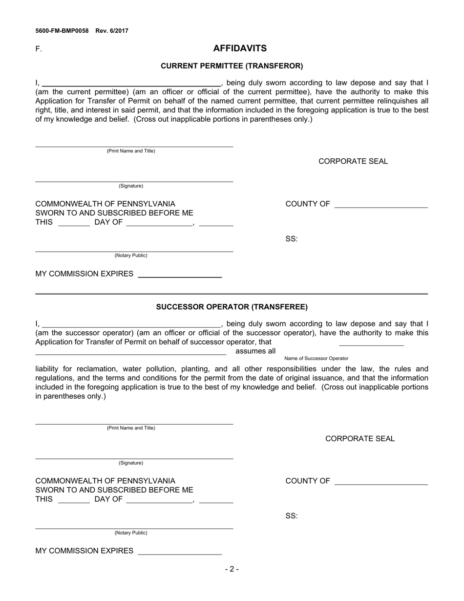 Form 5600-FM-BMP0058 Application for Transfer of Permit - Pennsylvania, Page 2