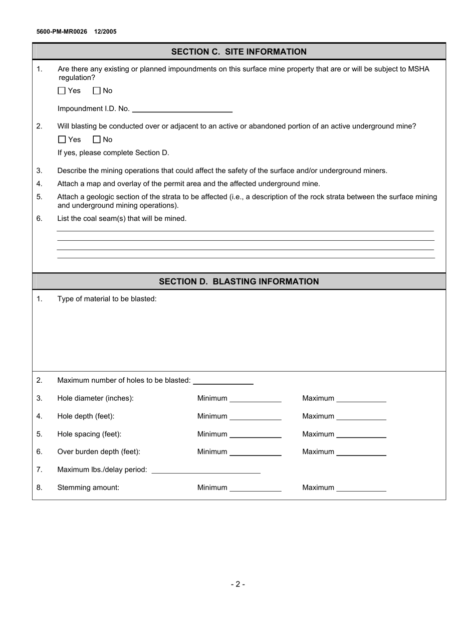 Form 5600-PM-MR0026 Surface Mining Near Underground Mines - Msha Coordination - Pennsylvania, Page 2