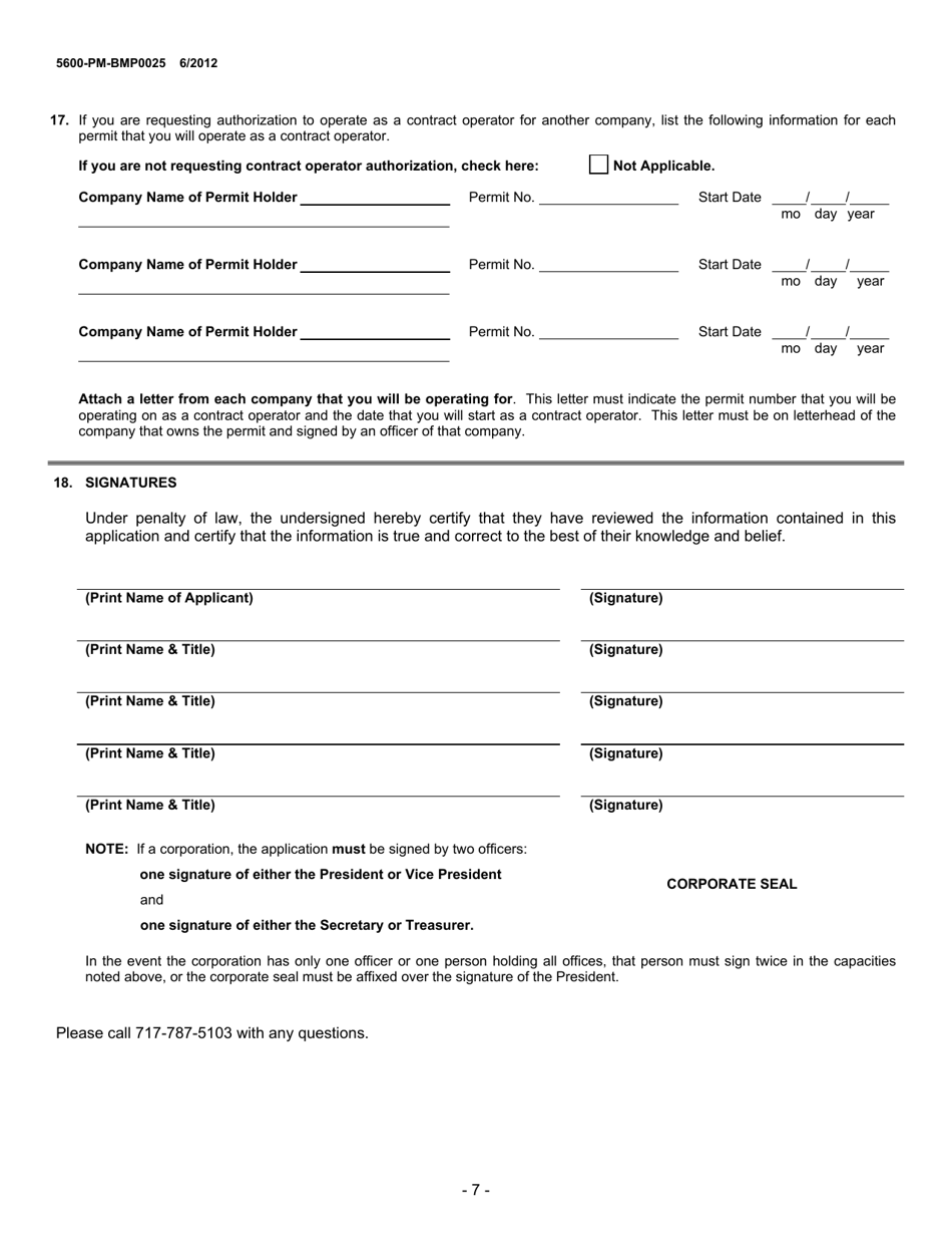 Form 5600-PM-BMP0025 Application Form - Mining License, Contract Operator Approval and Ownership and Control Registration - Pennsylvania, Page 7