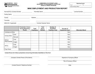 Document preview: Form 5600-FM-BMP0094 Mine Employment and Production Report - Pennsylvania