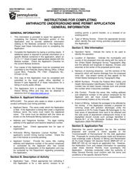 Document preview: Instructions for Form 5600-PM-BMP0321 Anthracite Underground Mine Permit Application - Pennsylvania