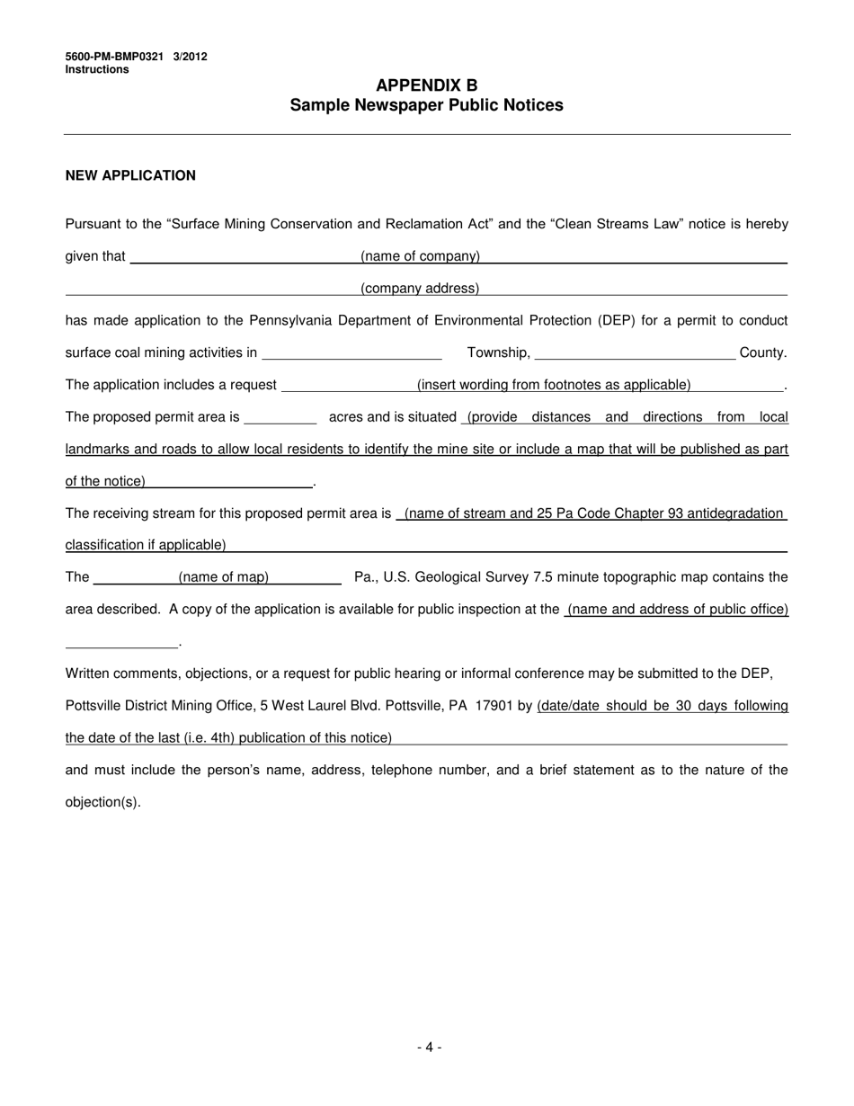 Instructions for Form 5600-PM-BMP0321 Anthracite Underground Mine Permit Application - Pennsylvania, Page 4