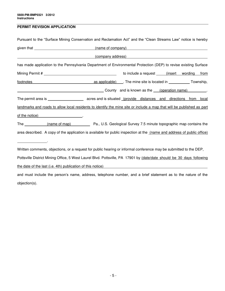 Instructions for Form 5600-PM-BMP0321 Anthracite Underground Mine Permit Application - Pennsylvania, Page 5