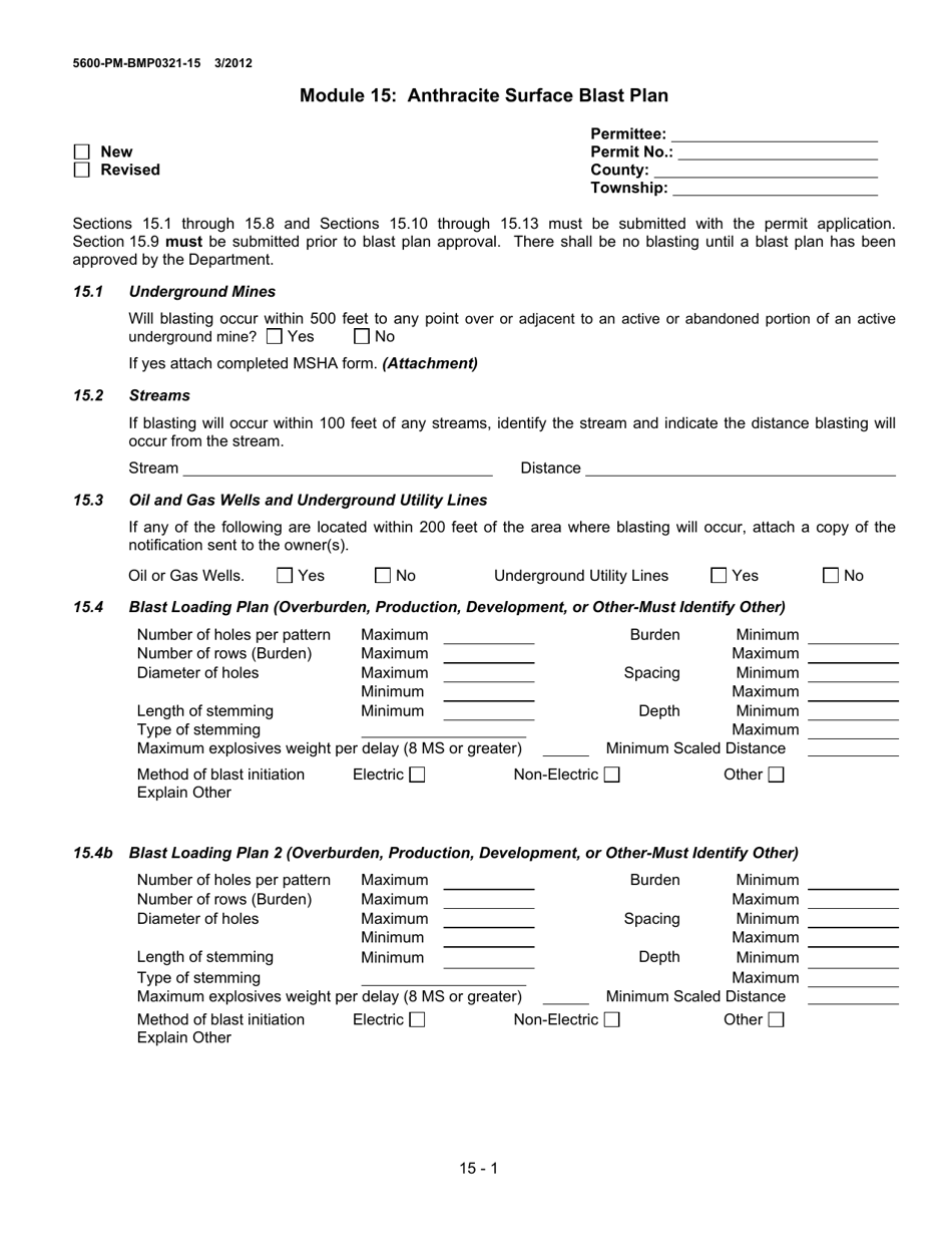 Form 5600-PM-BMP0321-15 Module 15: Anthracite Surface Blast Plan - Pennsylvania, Page 1