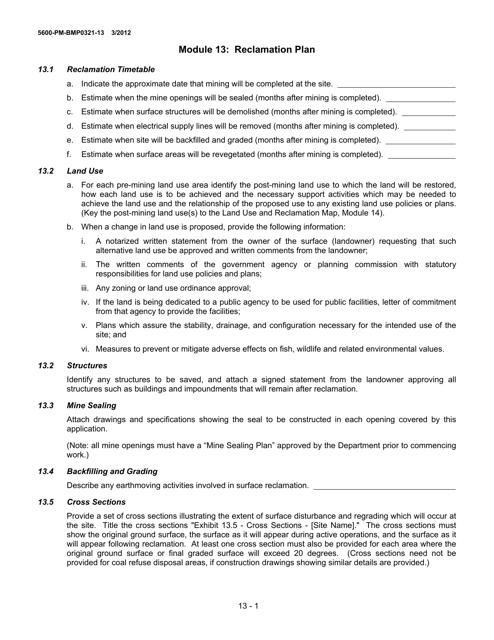 Form 5600-PM-BMP0321-13 Module 13: Reclamation Plan - Pennsylvania