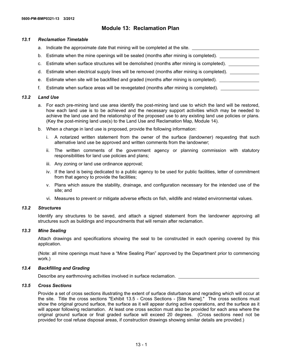 Form 5600-PM-BMP0321-13 Module 13: Reclamation Plan - Pennsylvania, Page 1