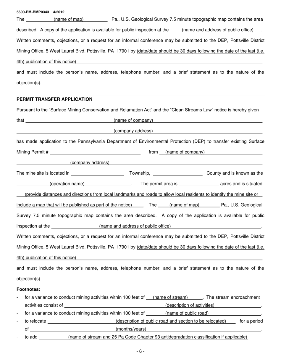 Instructions for Form 5600-PM-BP0343 Anthracite Surface Mine Permit Application - Pennsylvania, Page 6