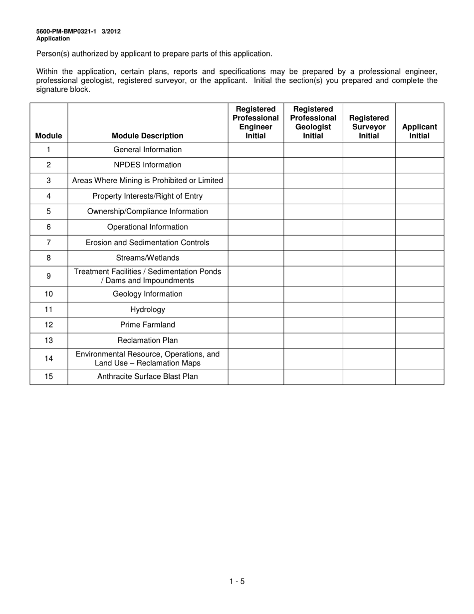 Form 5600-PM-BMP0321-1 Module 1: Anthracite Underground Mine Permit Application - Pennsylvania, Page 5