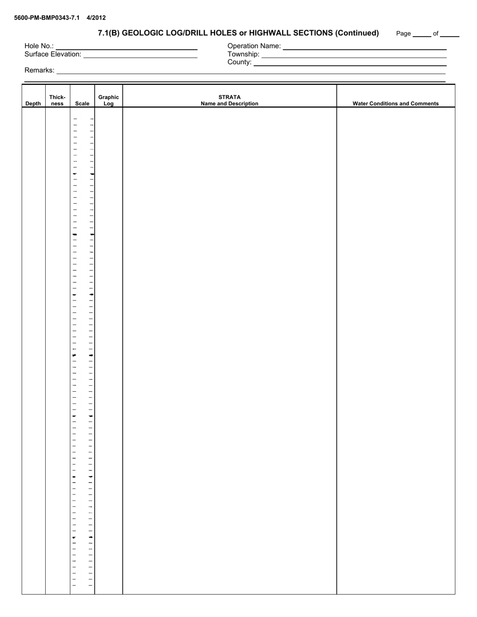 Form 5600-PM-BMP0343-7.1 7.1(B) Geologic Log / Drill Holes or Highwall Sections - Pennsylvania, Page 2