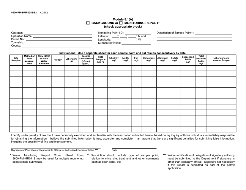 Form 5600-PM-BMP0343-8.1 Module 8.1(A) - Background or Monitoring Report - Pennsylvania
