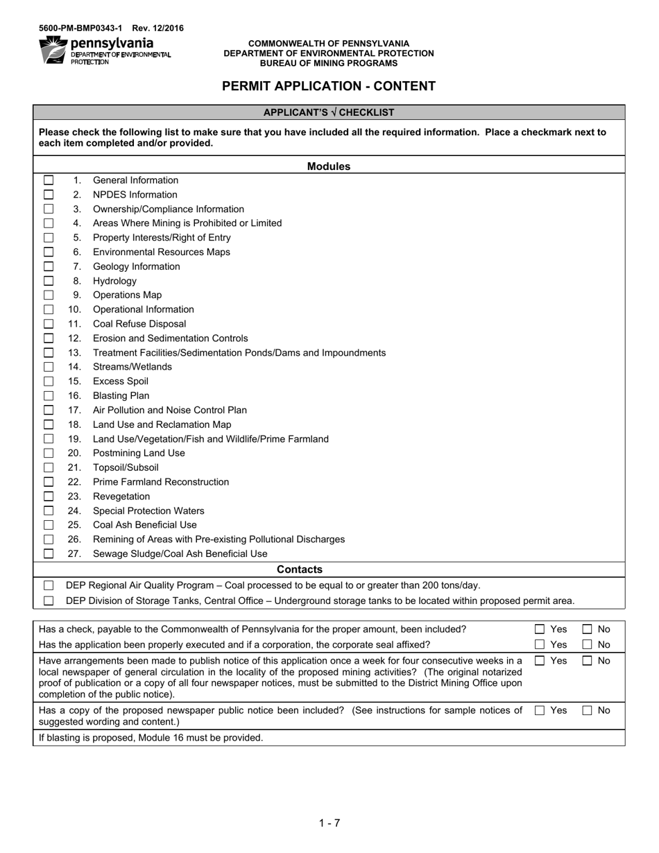 Form 5600-PM-BMP0343-1 Anthracite Surface Mine Permit Application - Pennsylvania, Page 7