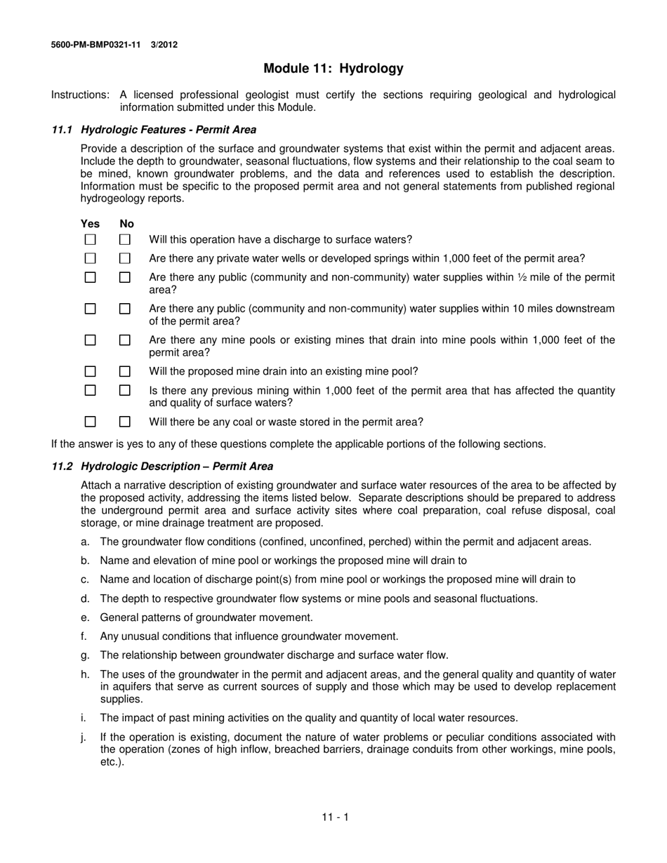 Form 5600-PM-BMP0321-11 Module 11: Hydrology - Pennsylvania, Page 1