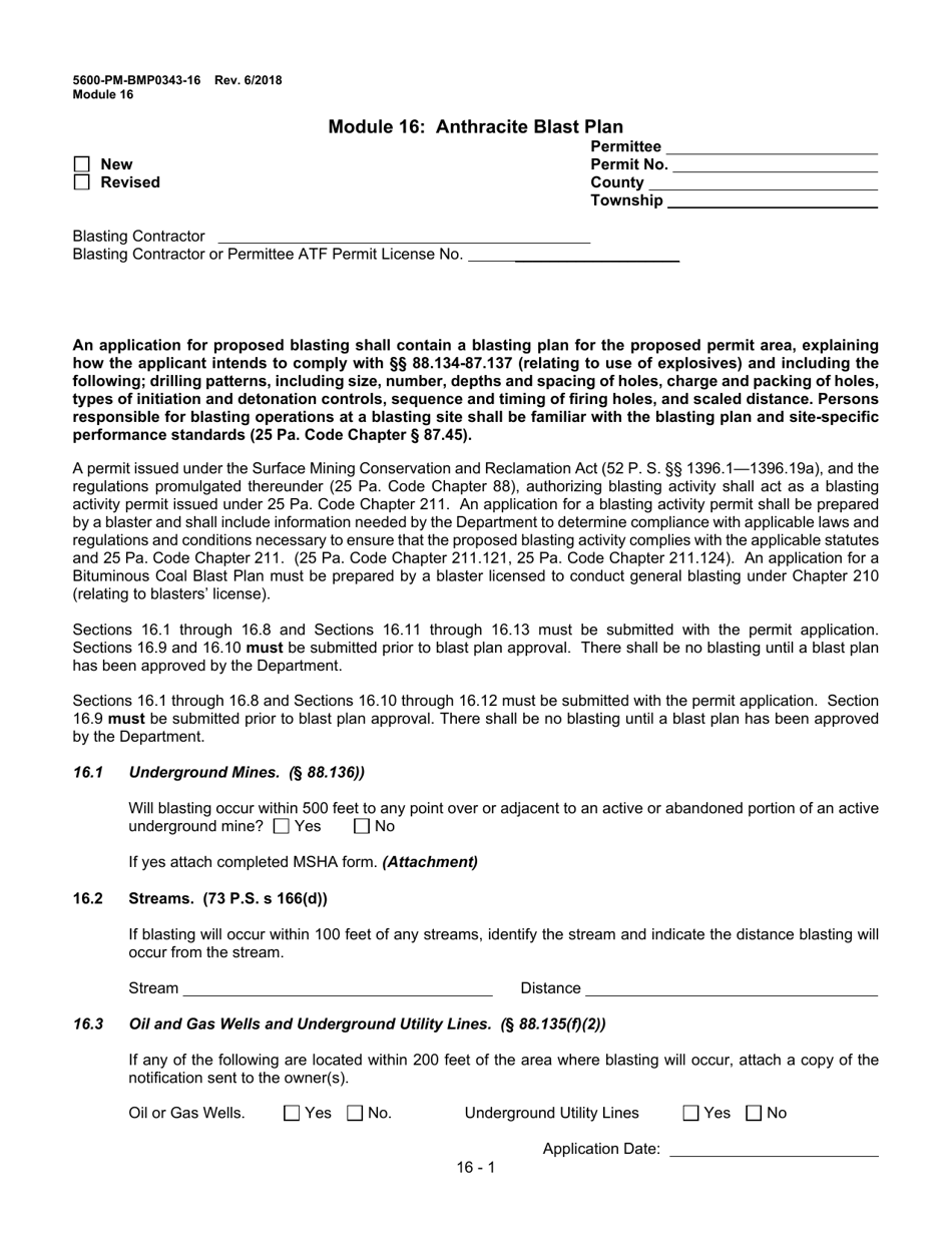 Form 5600-PM-BMP0343-16 Module 16: Anthracite Blast Plan - Pennsylvania, Page 1