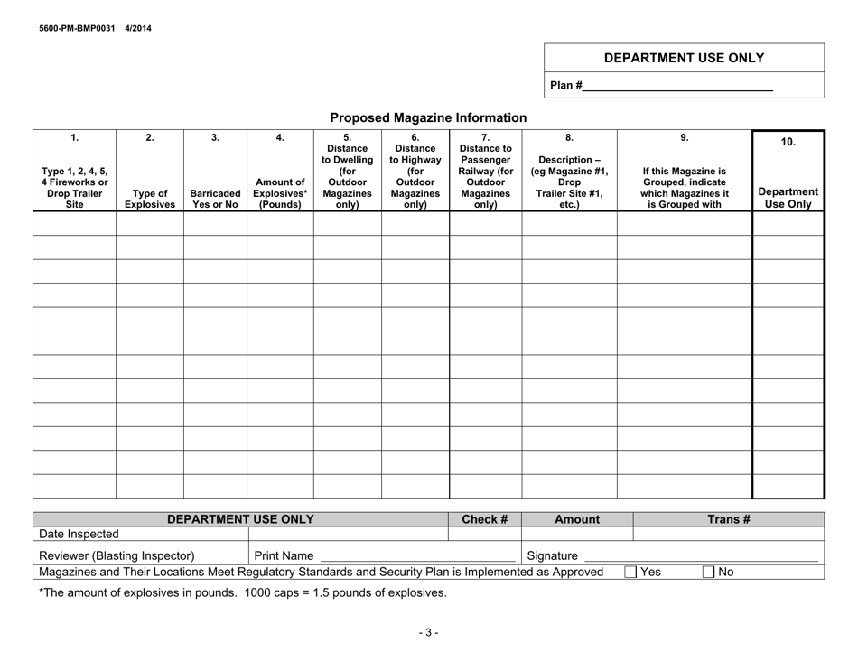 Form 5600-PM-BMP0031 Application for Explosive Storage License(S) - Pennsylvania, Page 3