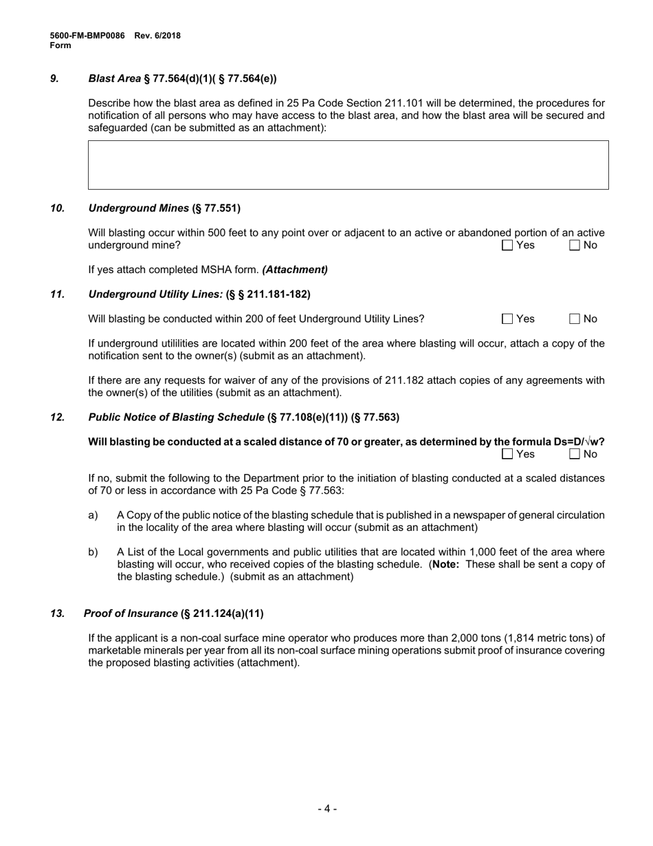 Form 5600-FM-BMP0086 Small Noncoal Blast Plan - Pennsylvania, Page 4