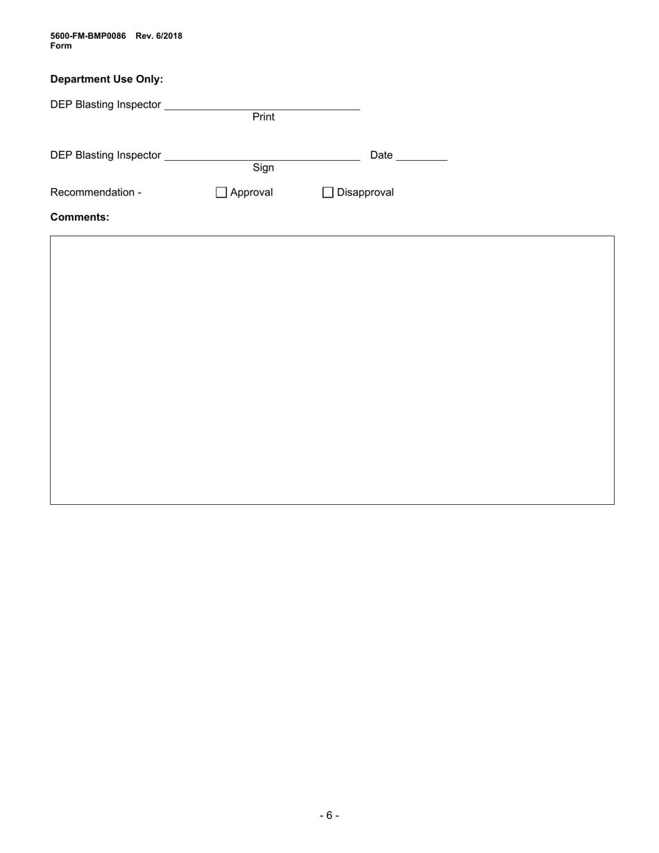 Form 5600-FM-BMP0086 Small Noncoal Blast Plan - Pennsylvania, Page 6