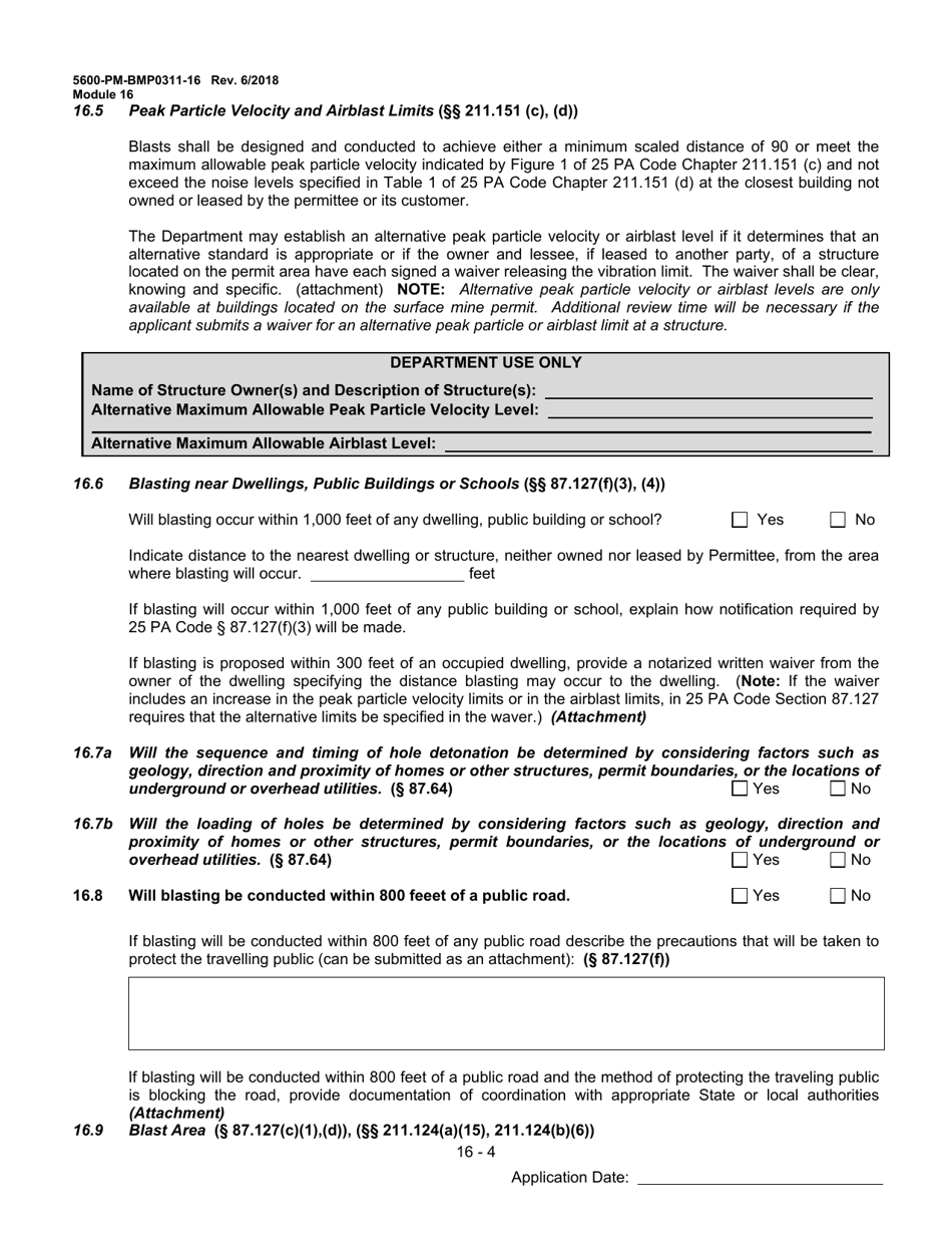Form 5600-PM-BMP0311-16 Module 16: Bituminous Coal Blast Plan - Pennsylvania, Page 4