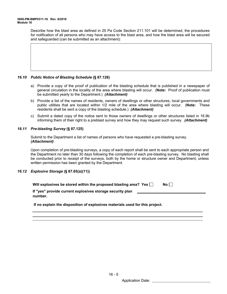 Form 5600-PM-BMP0311-16 Module 16: Bituminous Coal Blast Plan - Pennsylvania, Page 5