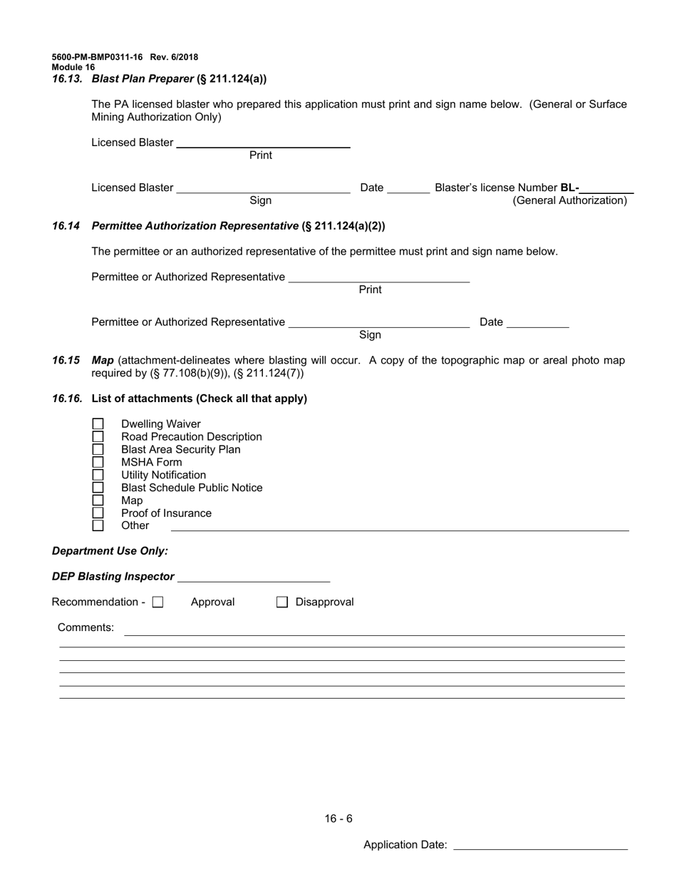 Form 5600-PM-BMP0311-16 Module 16: Bituminous Coal Blast Plan - Pennsylvania, Page 6