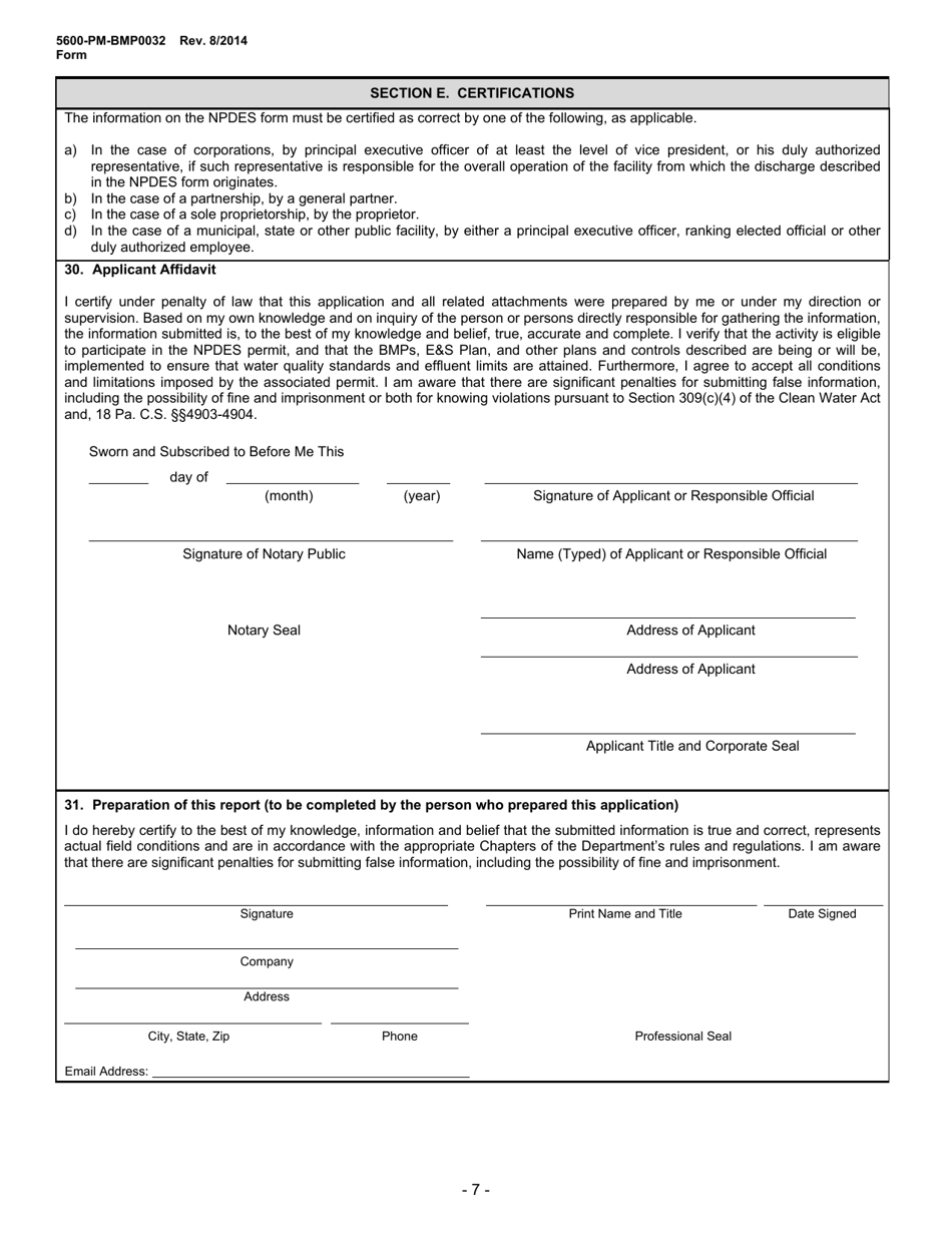 Form 5600-PM-BMP0032 Application for Individual Npdes Permit Associated With Mining Activities - Pennsylvania, Page 7