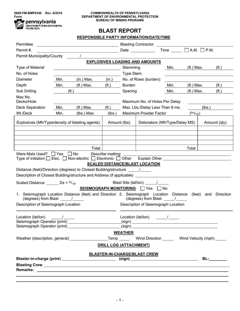 Form 5600-FM-BMP0340 Blast Report - Pennsylvania, Page 1