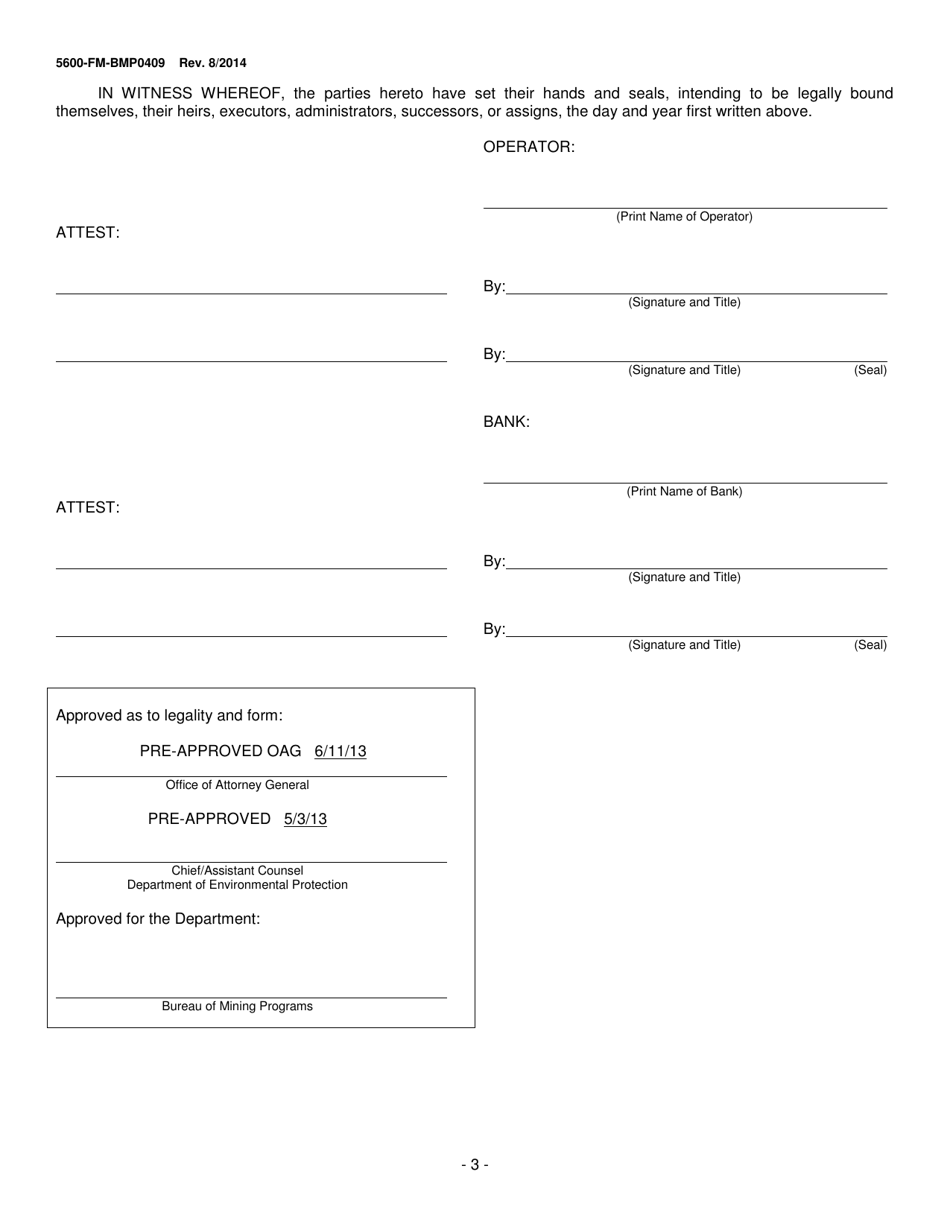 Form 5600-FM-BMP0409 Assignment of Certificate of Deposit Under Collateral Bond - Mining - Pennsylvania, Page 3