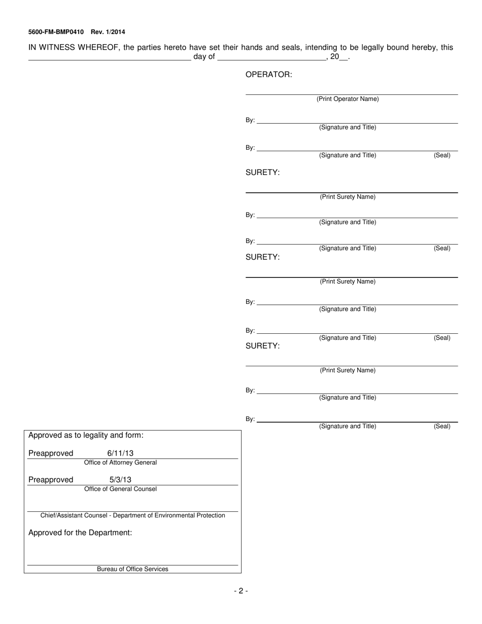 Form 5600-FM-BMP0410 Mining Bond Amendment - Change in Permit Acreage - Pennsylvania, Page 2