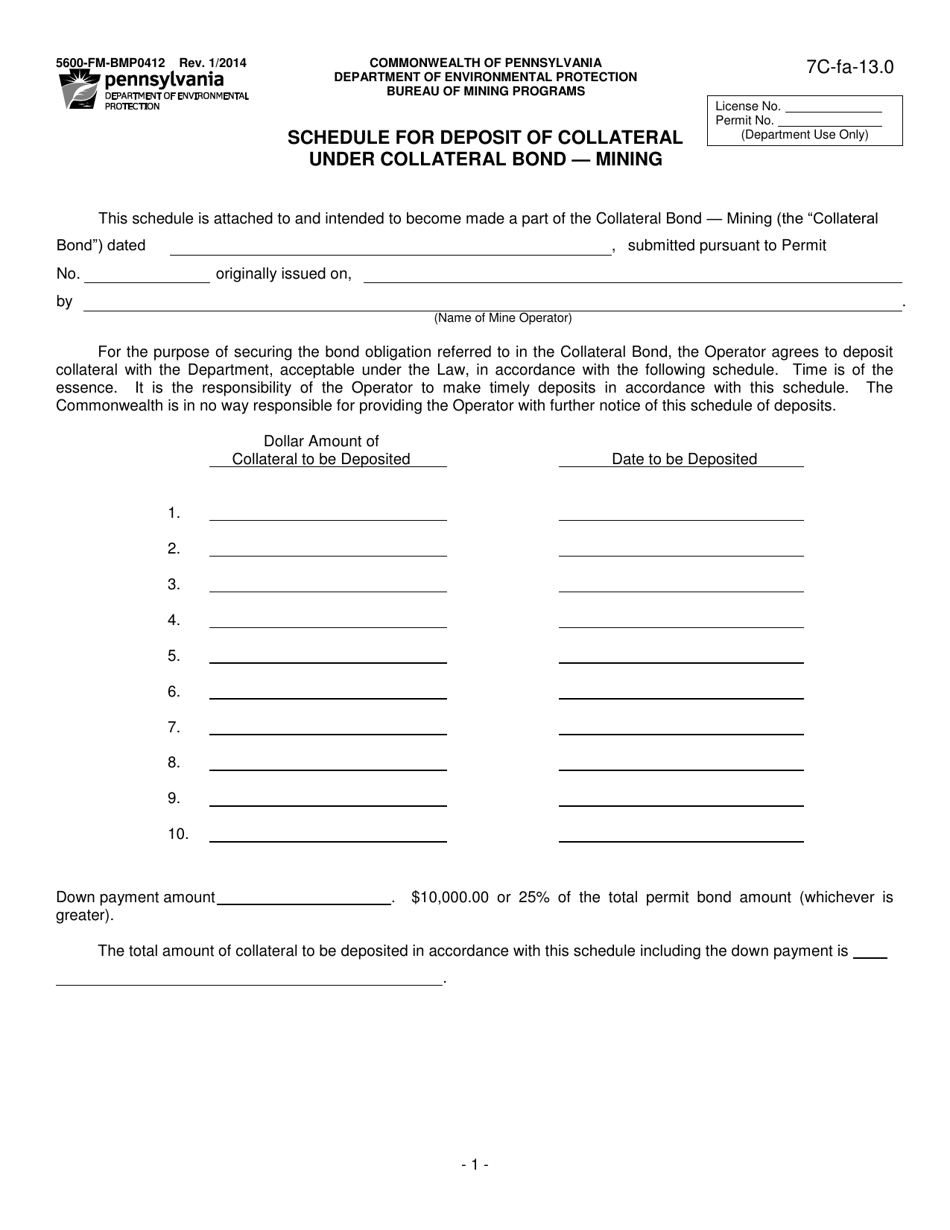 Form 5600-FM-BMP0412 Schedule for Deposit of Collateral Under Collateral Bond - Mining - Pennsylvania, Page 1