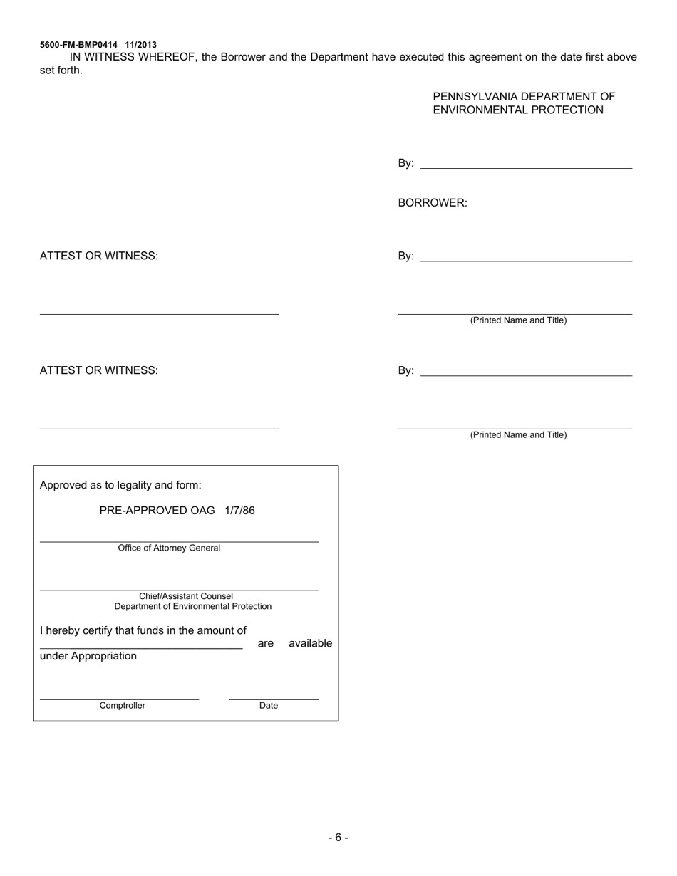 Form 5600-FM-BMP0414 Loan Agreement (For Emergency Bond Fund Applicant) - Pennsylvania, Page 6
