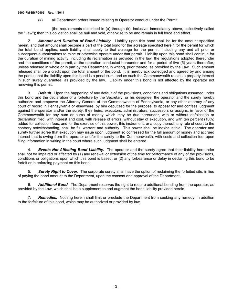 Form 5600-FM-BMP0405 Surety Bond-Mining (General) - Pennsylvania, Page 3