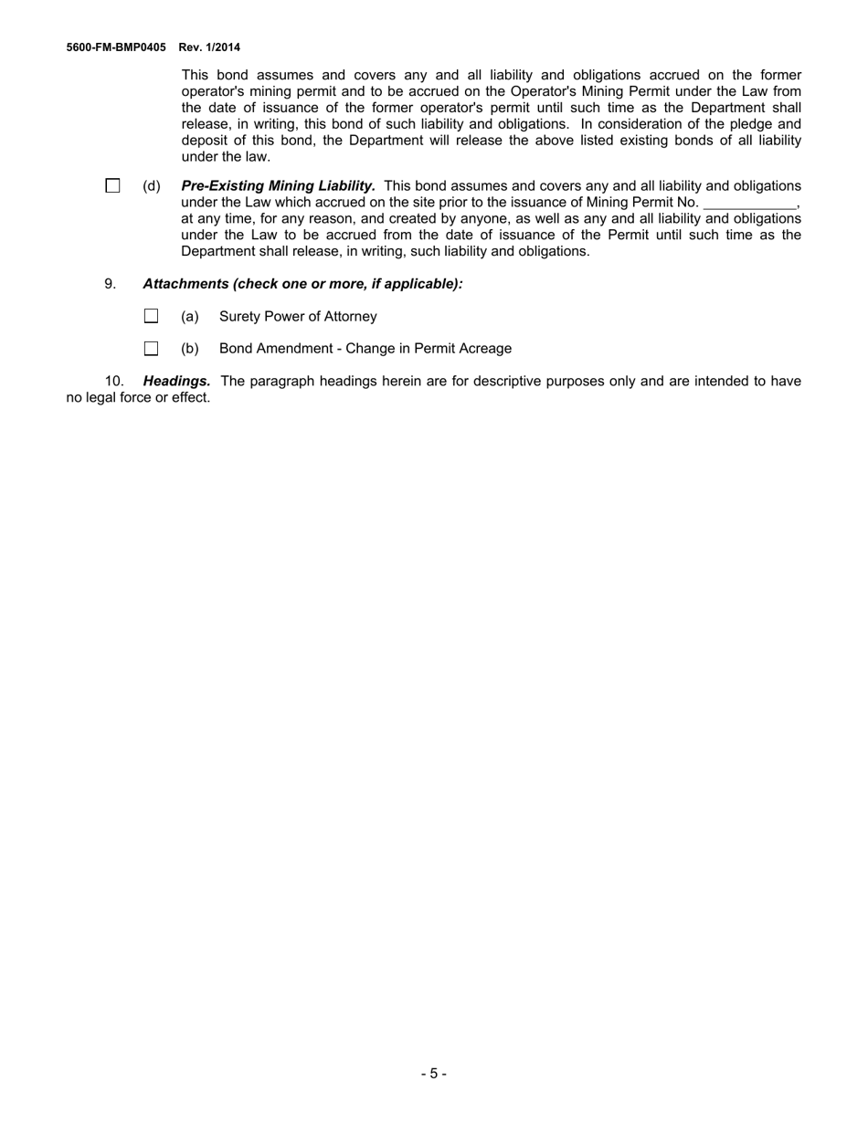 Form 5600-FM-BMP0405 Surety Bond-Mining (General) - Pennsylvania, Page 5