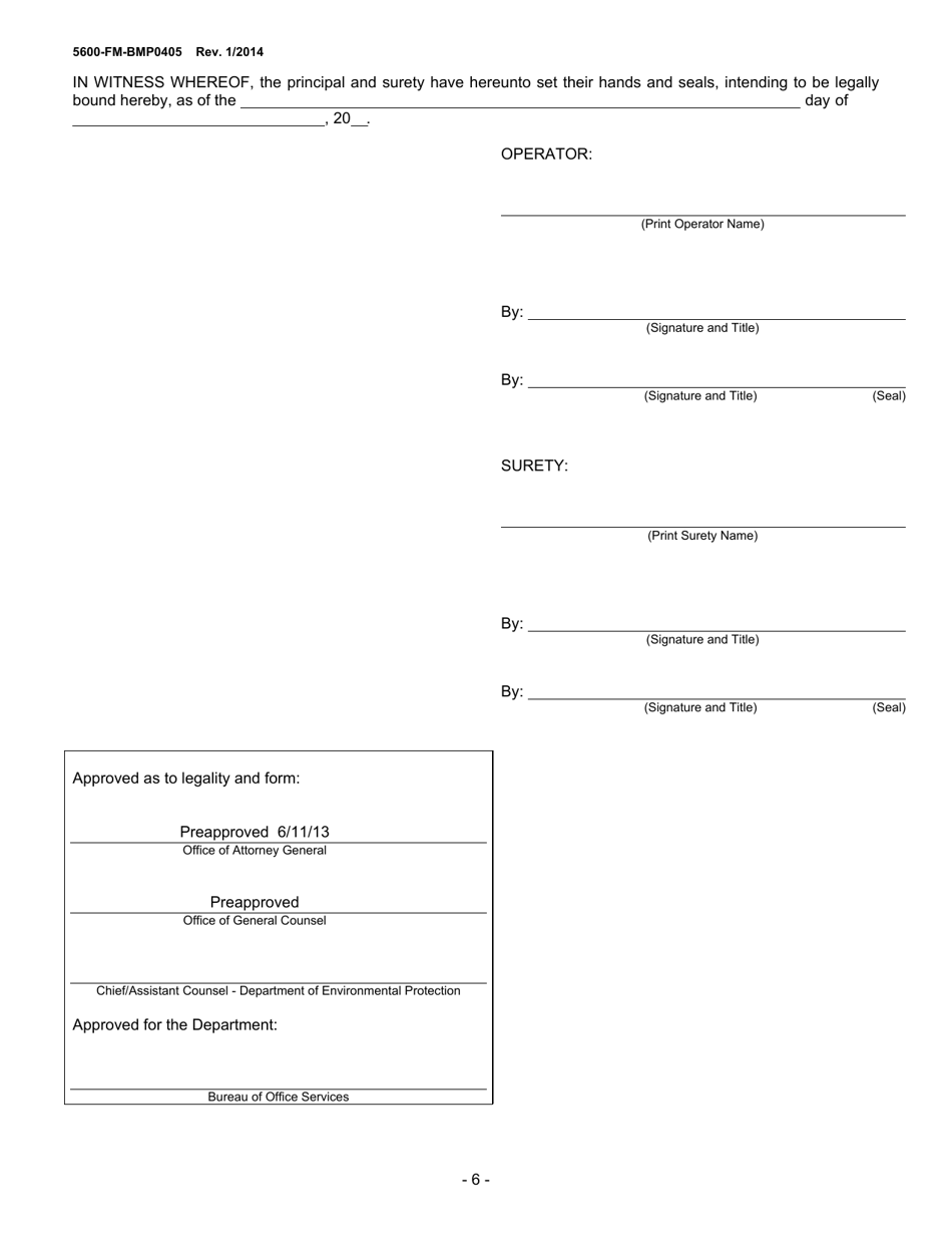 Form 5600-FM-BMP0405 Surety Bond-Mining (General) - Pennsylvania, Page 6