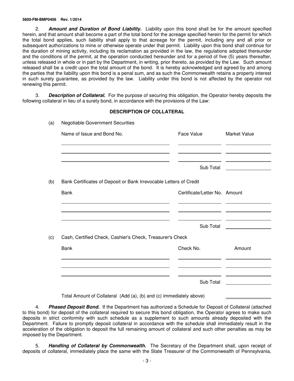 Form 5600-FM-BMP0406 Collateral Bond-Mining (General) - Pennsylvania, Page 3
