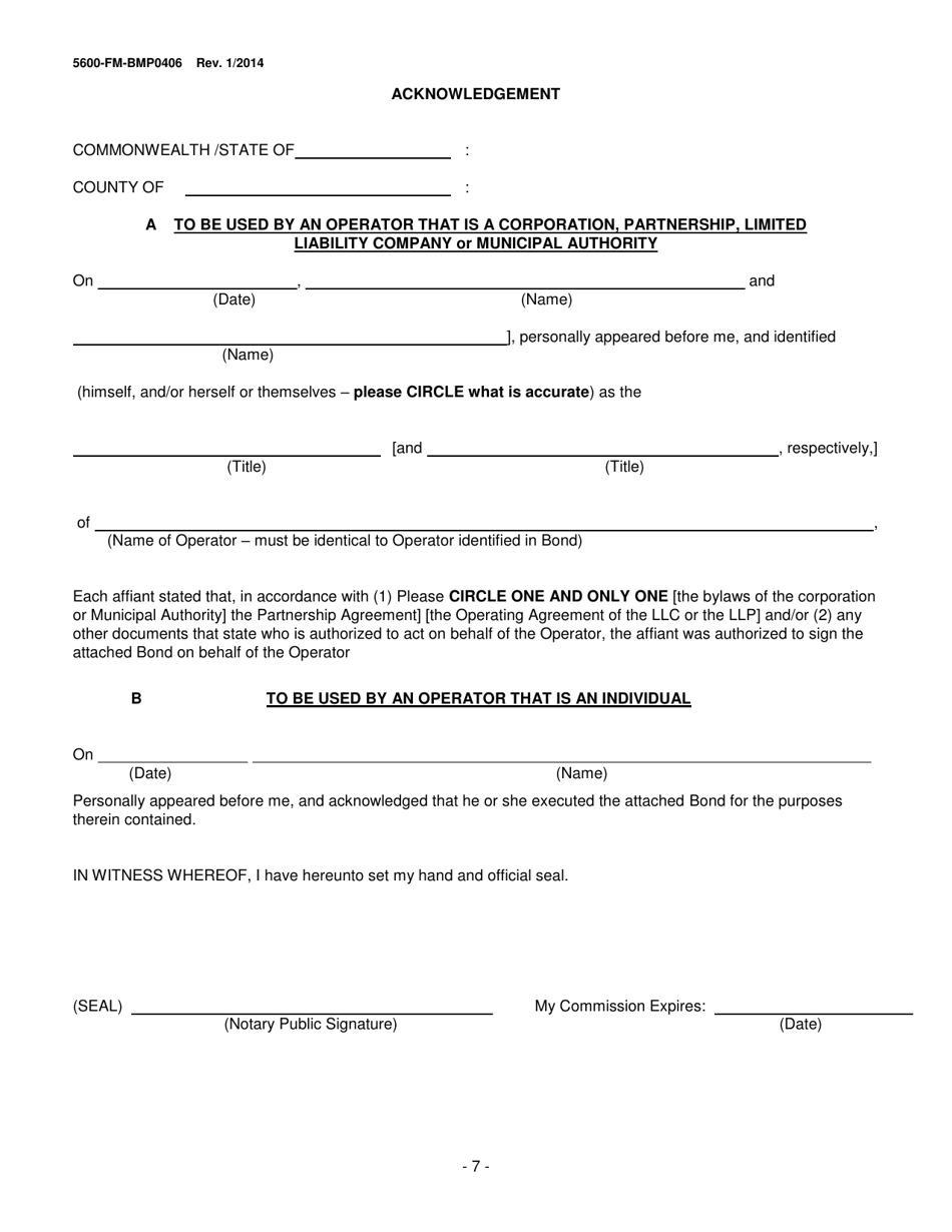 Form 5600-FM-BMP0406 Collateral Bond-Mining (General) - Pennsylvania, Page 7