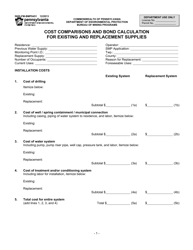 Form 5600-FM-BMP0451 Cost Comparisons and Bond Calculation for Existing and Replacement Supplies - Pennsylvania