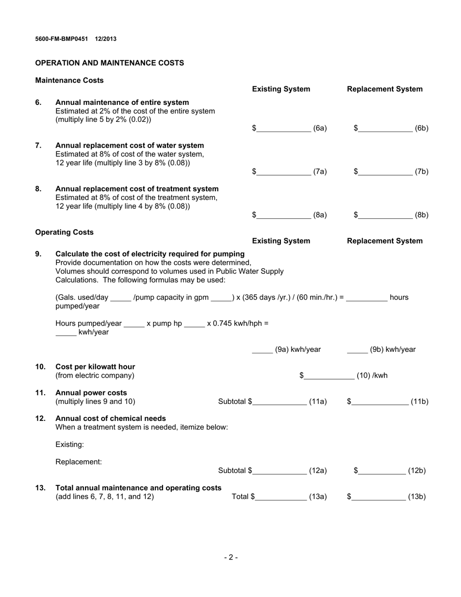 Form 5600-FM-BMP0451 Cost Comparisons and Bond Calculation for Existing and Replacement Supplies - Pennsylvania, Page 2
