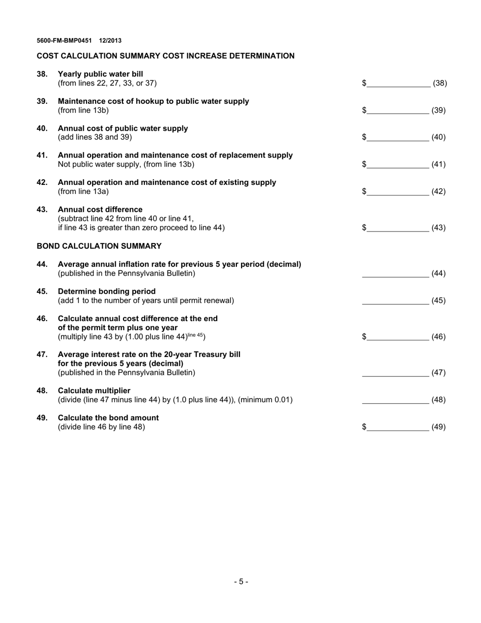 Form 5600-FM-BMP0451 Cost Comparisons and Bond Calculation for Existing and Replacement Supplies - Pennsylvania, Page 5