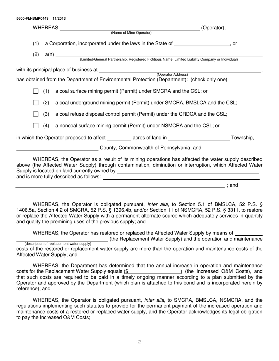 Form 5600-FM-BMP0443 Surety Bond-Mining (Water Supply Operation and Maintenance Costs) - Pennsylvania, Page 2