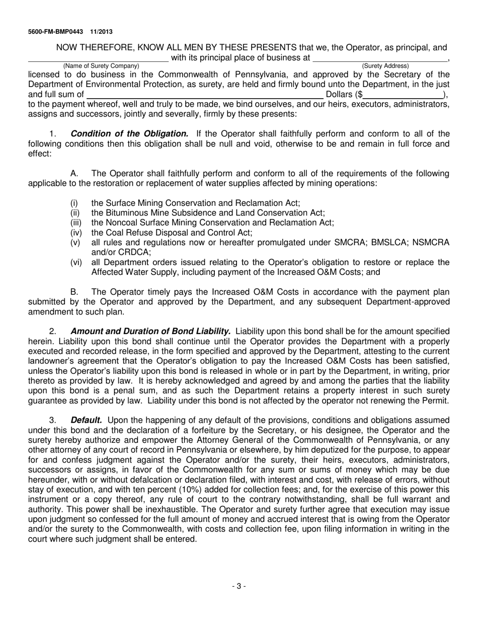 Form 5600-FM-BMP0443 Surety Bond-Mining (Water Supply Operation and Maintenance Costs) - Pennsylvania, Page 3