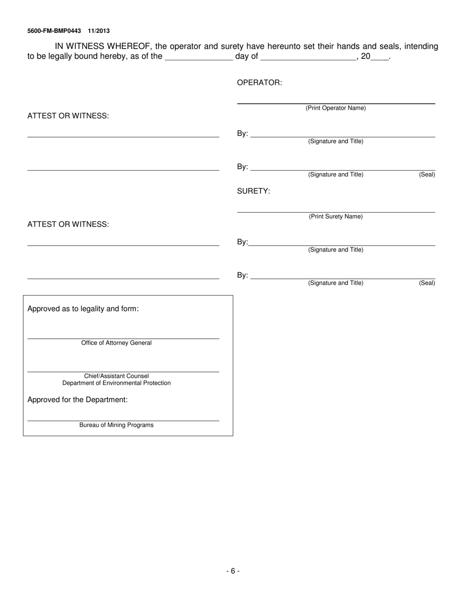 Form 5600-FM-BMP0443 Surety Bond-Mining (Water Supply Operation and Maintenance Costs) - Pennsylvania, Page 6