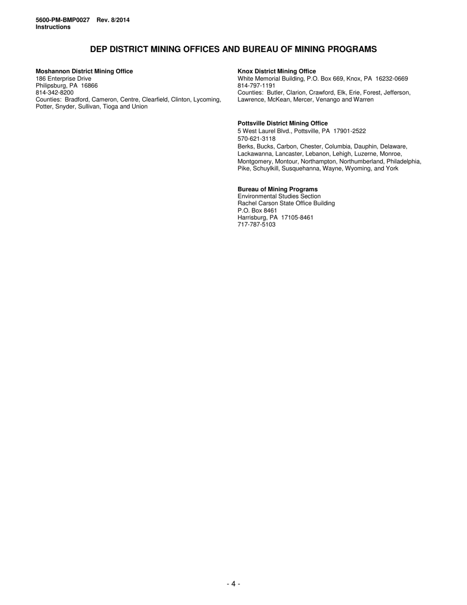 Instructions for Form 5600-PM-BMP0027 General Permit for Bluestone (5 Acres or Less) Mining Bmp-Gp-105 Registration / Application - Pennsylvania, Page 4